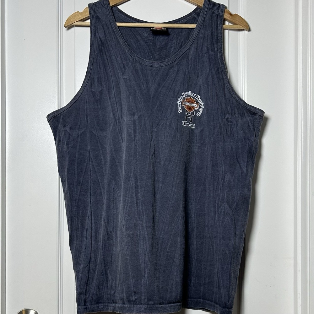 Harley-Davidson Vintage 90s Cotton Gray Acid Wash Hawaii Tiki Graphic Tank Top